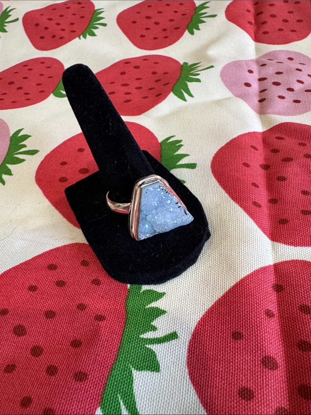 Women's Silver Ring with Light Gray Druzy Triangle Stone